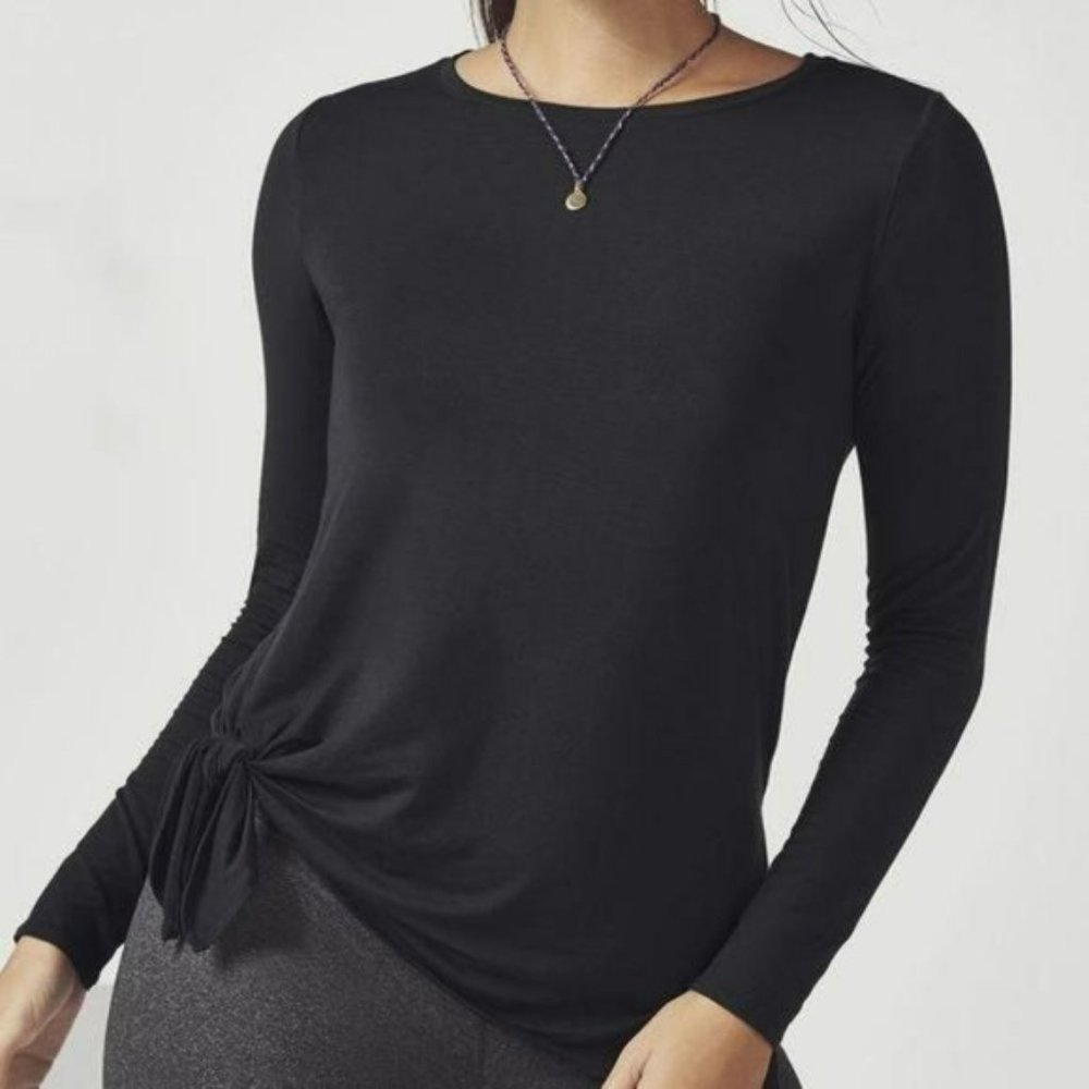 Fabletics Martha Black Side Knot Long Sleeve Tunic (248)🧘